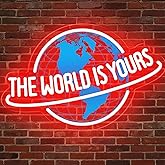 The World is Yours Neon Sign, Dimmable Red Planet LED Neon Light Lamp for Wall Decor, USB Power for Man Cave Home Bar Bistro Club Cafe Wedding Game Room Bedroom Birthday Gift Graduation Party