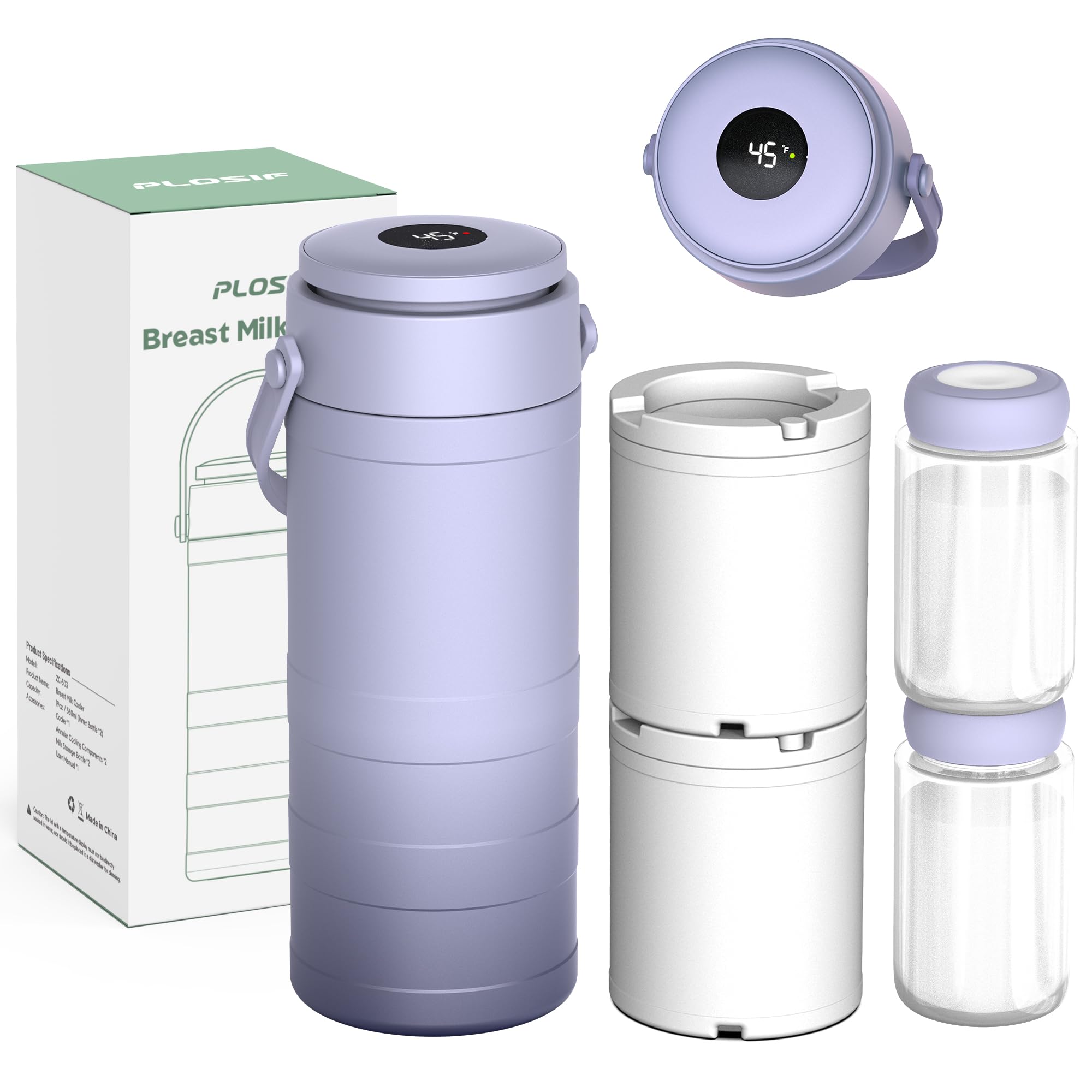 Photo 1 of PLOSIF Portable Breast Milk Cooler, 24H 360° Cooling, Digital Temp Display, 22oz Capacity with 2 BPA-Free Bottles, CPC Certified for Outdoor Travel & Commute