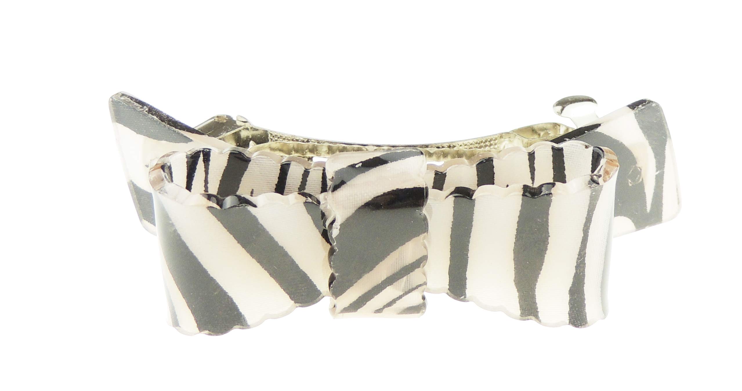 Womens Girls Classic Bow Zebra Tiger Animal Stripes Ruffled Edge Acrylic Wedding Birthday Party Evening Ponytail Fine Medium Hair Accessories Occasion Barrette Hairpin French Spring Clip (Black)