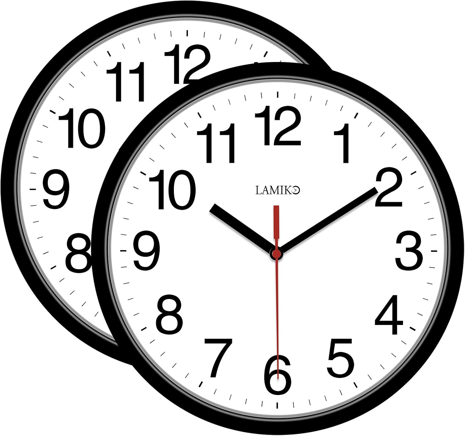 LAMIKO 2 Packs Non-Ticking Silent Wall Clocks Battery Operated 10 Inch Classic Quartz Decro Clock Easy to Read for Room/Home/Kitchen/Bedroom/Office/School, Black: Kitchen & Dining