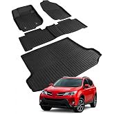 Car Floor Mats for Toyota RAV4 2006-2012, 4PCS with Cargo Liners | All Weather Rubber TPE Carpet Liners, Full Set Front Rear&amp; Trunk Mats for RAV-4 Accessories, Non Slip, Black