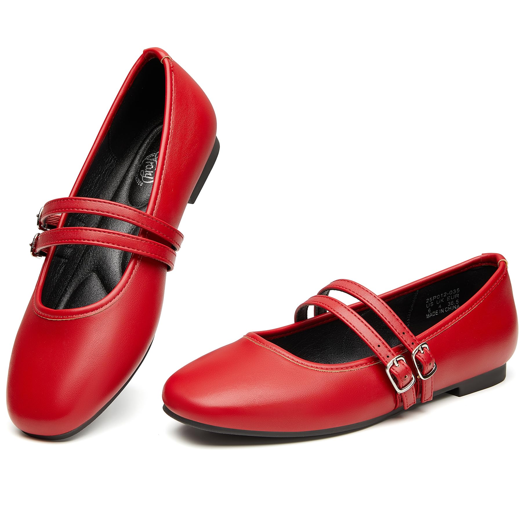 Trary Red Flats Mary Jane Shoes Women Square Toe Ballet Flats Shoes for ...