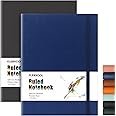FLEEKOOL Business Journals 2 PACK - B5 College Ruled Notebook Large Soft Cover Journal with 100gsm Thick Lined Paper,376 Numbered Pages,7.6" X 10",Inner Pocket - Black Blue