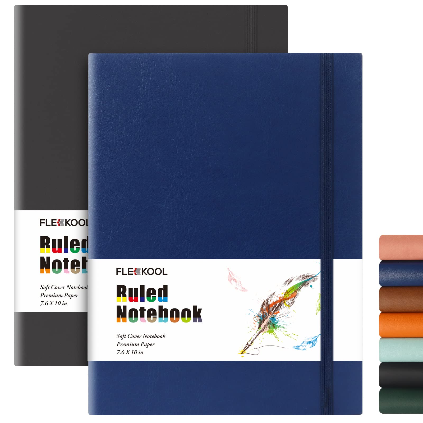 FLEEKOOL B5 College Ruled Notebook 2 Pack - Softcover Composition Notebooks with 100gsm Thick Paper,376 Numbered Pages,19 x 25 cm,Inner Pocket - Black Blue โ image 1