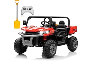 JOYRACER 24V Ride on Dump Truck, 2 Seater Kids UTV Electric Car w/2.4G Remote Control, 4 Wheeler, Bluetooth Music, LED Light, 24 Volt Battery Powered Ride On Toys for Big Kids Girls 3-8, Red