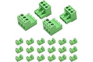ATMLCOER 20Set 3 Pin 5.08mm Pitch Screw Terminal Block Connector Pluggable with Phoenix Plug for 28-12AWG Cable
