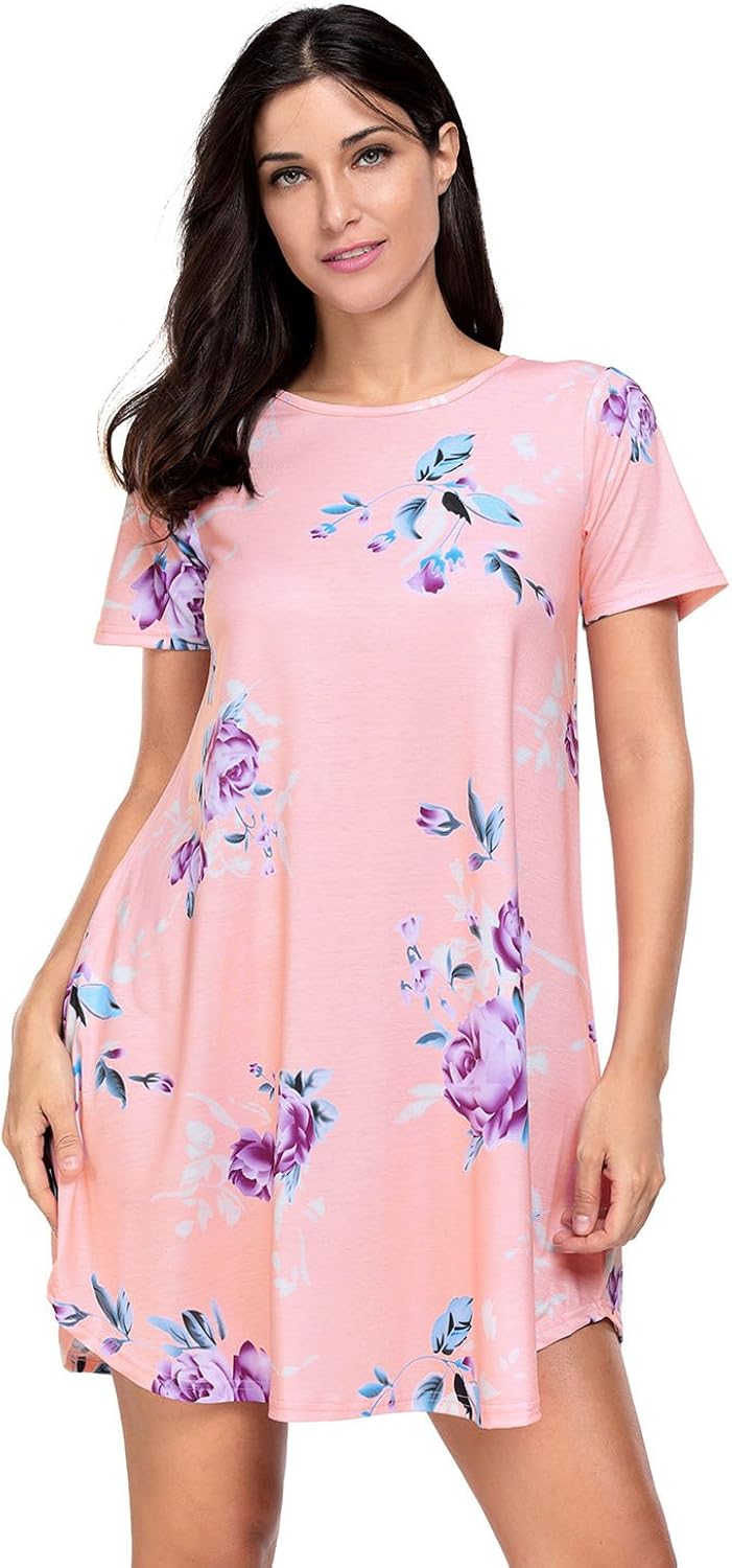 Prime Leader Casual Pocket Design Blush Floral Short Boho Dress for Women at Amazon Womenâs 