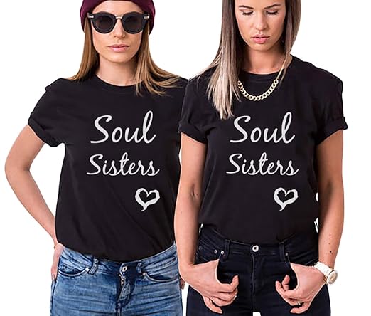 Best Friends Tshirt für Zwei Mädchen Damen mit Soul Sister Beste Freundin Freundschaft Shirts BFF Freunde Geschenk Shirt Somm