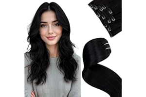 LaaVoo Clip in Hair Extensions Black Clip in Hair Extensions Real Human Hair Black Hair Extension Clip ins Straight Natural 1