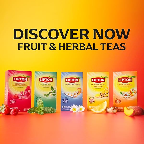 LIPTON PEACH PARADISE TEA BAGS, CAFFEINE FREE TEA, FRUIT AND HERBAL TEA, INDIVIDUALLY WRAPPED, 20 TEA BAGS