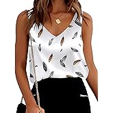 Ekouaer Womens Silk Satin Tank Tops V Neck Casual Cami Sleeveless Camisole Blouses Summer Basic Tank Shirt