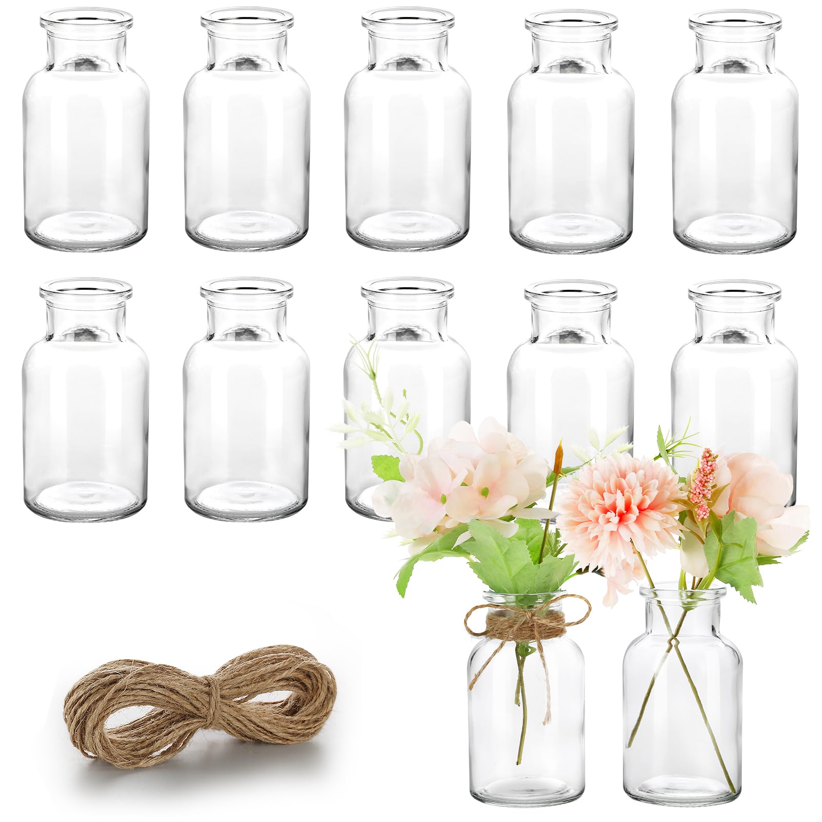 Vmgigig 12PCS Small Glass Bud Vases, Mini Vintage for Flowers, Small Vase Set for Decorative Table, Wedding Party, Home