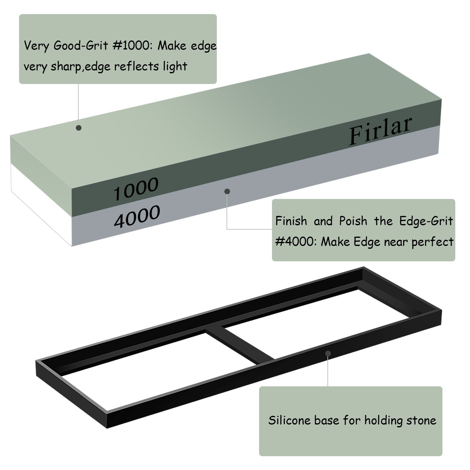 Firlar Abziehstein Wetzstein 1000 4000 mit 2-IN-1 Wetzstein Schleifstein für Messer Silikon Anti-Rutsch-Basis für Küchenmesser, Taktische Messer und vieles mehr