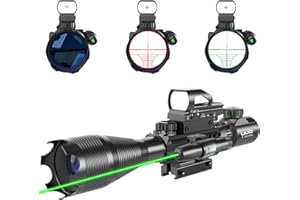 UUQ 4-16x50 Tactical Rifle Scope Red/Green Illuminated Range Finder Reticle W/Laser Sight and Holographic Reflex Dot Sight
