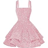 Ontoefy Short Scoop Neck Sequin Homecoming Dresses 2025 Sparkly Sweet 16 Photo Tiered Short Cocktail Party Gown