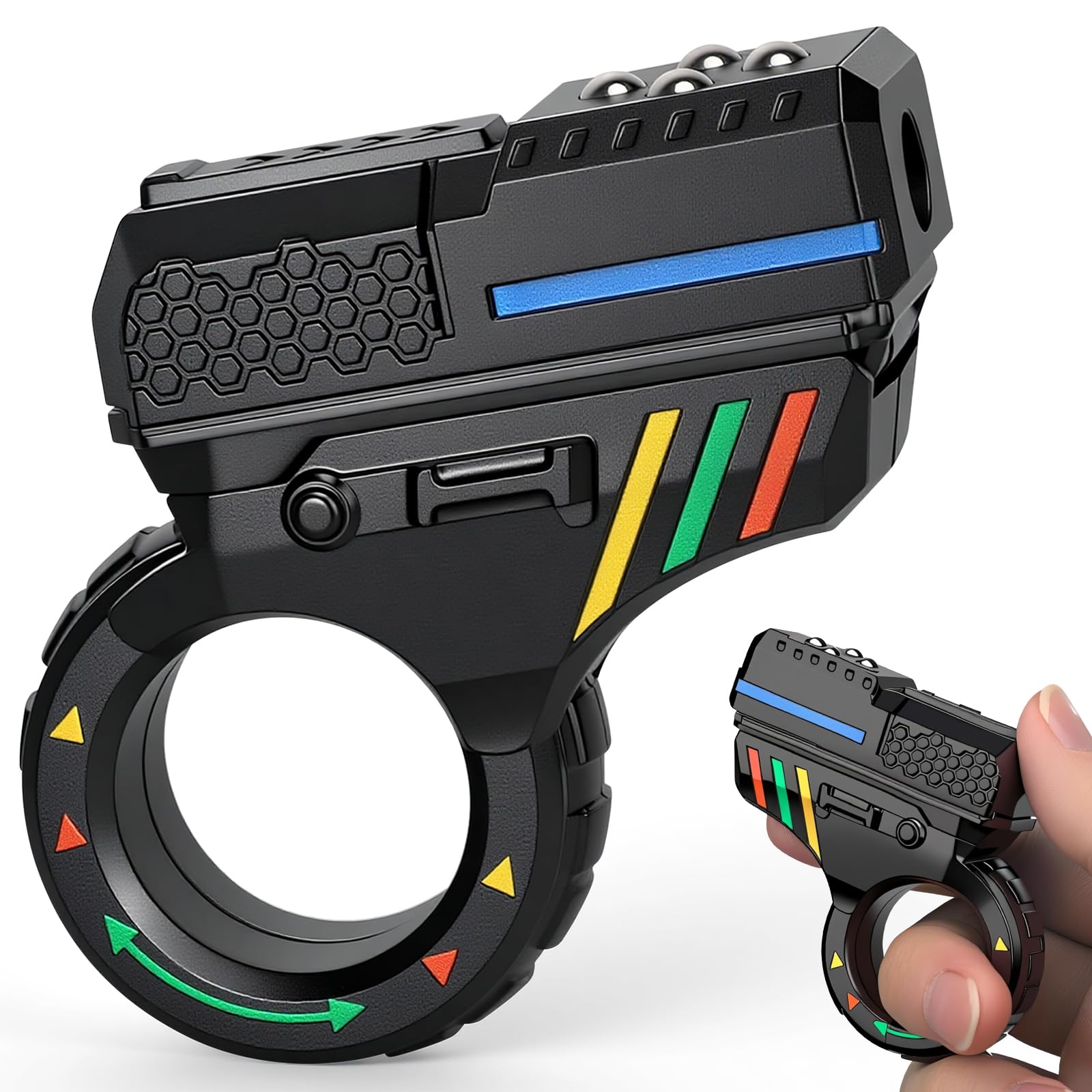 Fidget Gun Slider Toy, Sensory Pistol Finger Ring Hand Roller Fun Fingertip Fidget Spinner for Kids Adults, Gift for Focus Fidgeting - Colorful/Plastic