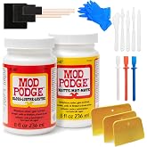Mod Podge Bundle, 8 Ounce Gloss and Matte Medium Waterproof Sealer, Pixiss Accessory Kit with Foam Brushes, Gloves, Glue Spreaders and More 8oz