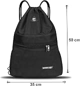 SAWANS Drawstring Gym Bag Waterproof Pocket Zipper Sack Black view 4