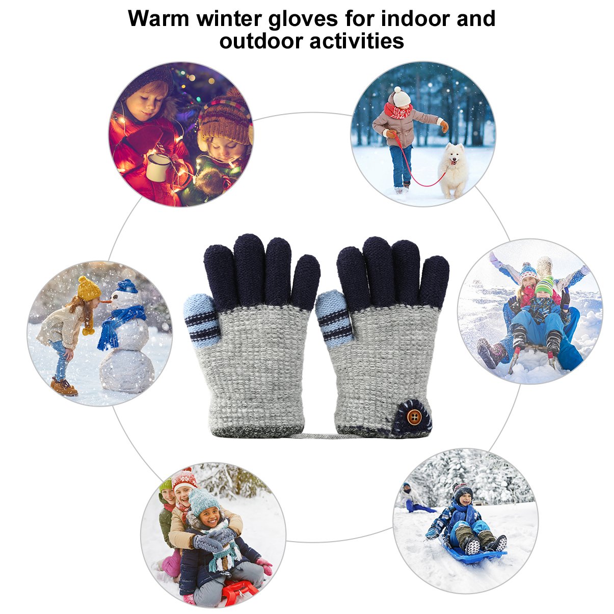 Vbiger Kinder Winter Handschuhe Warm Stretchy Gestrickte Bequeme Handschuhe Fäustlinge Soft Magic Handschuh Kälte Handschuhe für 4-8 Jahre Alt