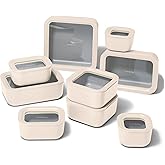 Caraway 22pc Glass Food Storage Set - Storage Containers for Food - Non-Toxic Ceramic-Coated Glass - Air Release Technology - Compact & Stackable Design - Cream