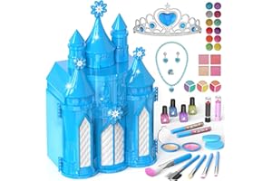 PERRYHOME Kids Makeup Kit for Girl 52 Pcs Frozen Castle Toys for Girls, Safe & Non-Toxic & Washable Little Girl Makeup Kit, Toddler Girl Toy Christmas & Birthday Girl Gift for 3-12