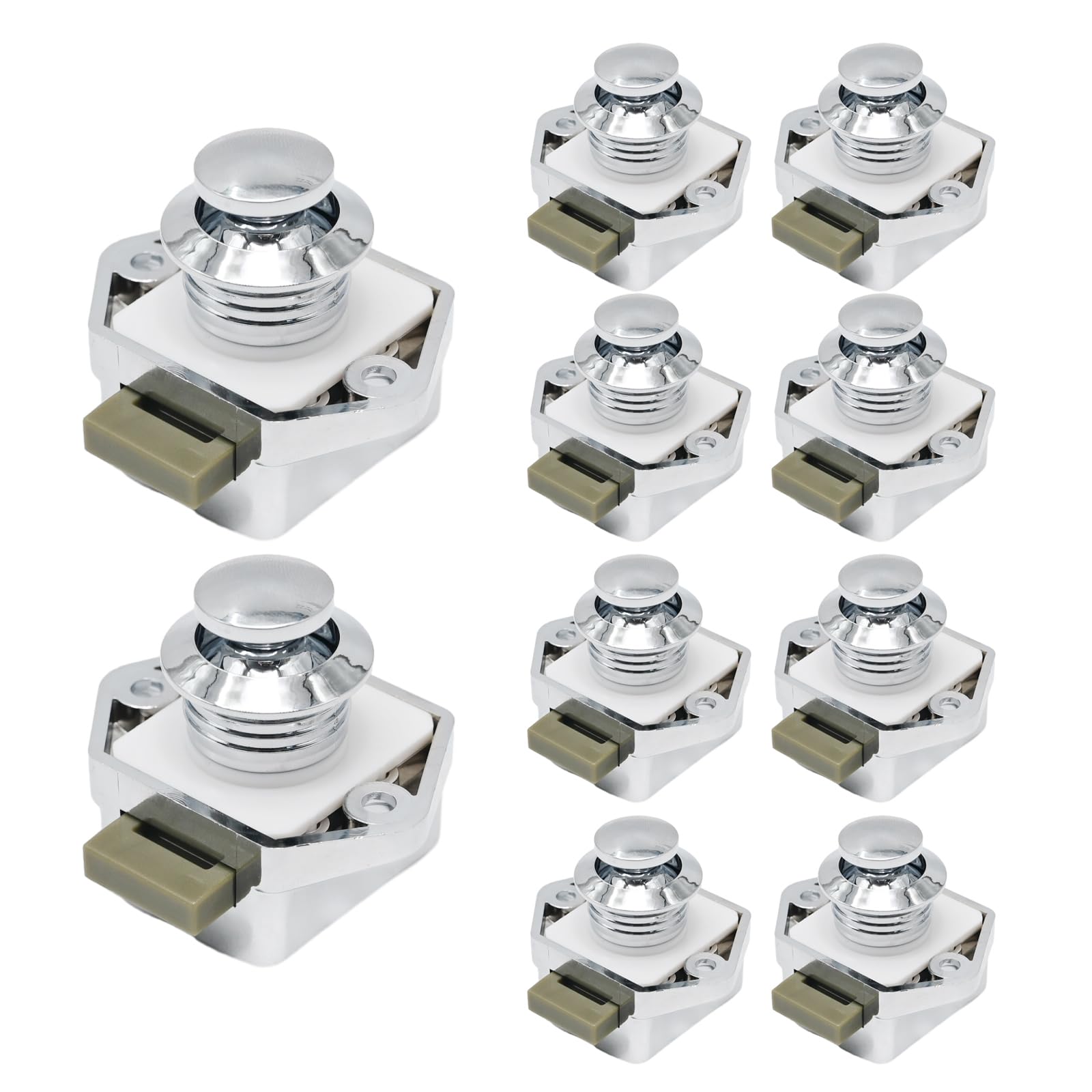 Hoypeyfiy 10pcs Push Button Drawer Door Latch Catch Cupboard Door Knob Latch for 15-18mm Thickness RV Boat Van Yacht Campervan (Silver)