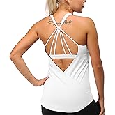 icyzone Built in Bra Workout Tank Tops for Women - Open Back Strappy Athletic Yoga Tops Exercise Running Gym Shirts