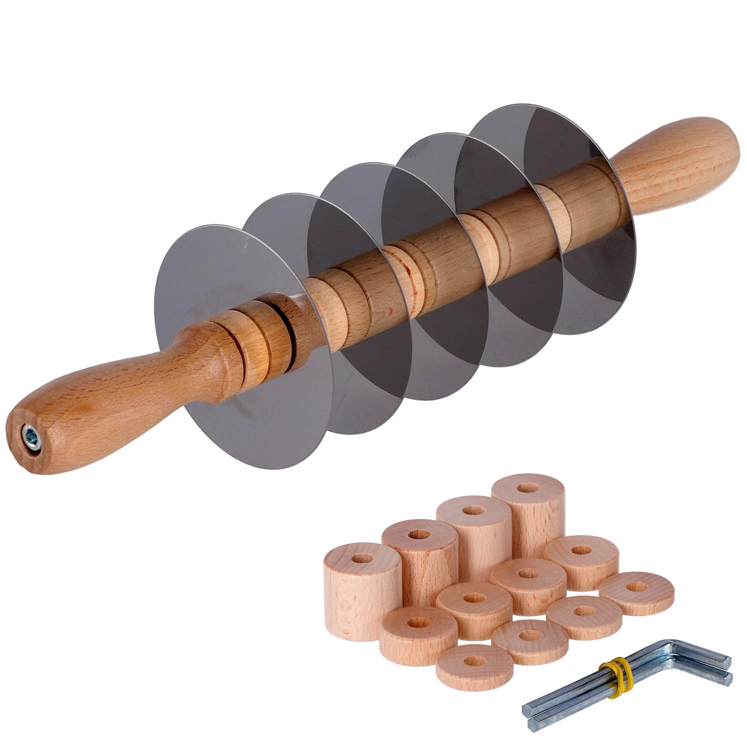Pasta Rolling Cutter Adjustable with 5 Stainless Steel Wheels, Pasta Roller - Fresh Pastry - Pasta Cutter Multiple Wheel