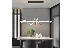 MIKERU Modern Led Chandeliers for Dining Room, Dimmable 3000k~6500k Remote Control Black Spiral Shape Pendant Lights 50w Height Adjustable Hanging Lights for Dining Rooms Kitchen Island Restaurant