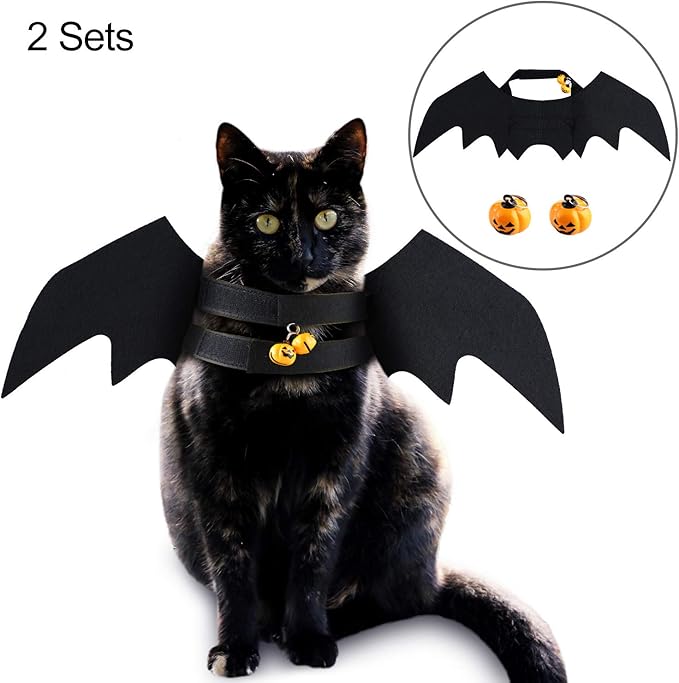 6 Stück Halloween Haustier Fledermaus Kostüm Flügel Kürbis Glocken Hund