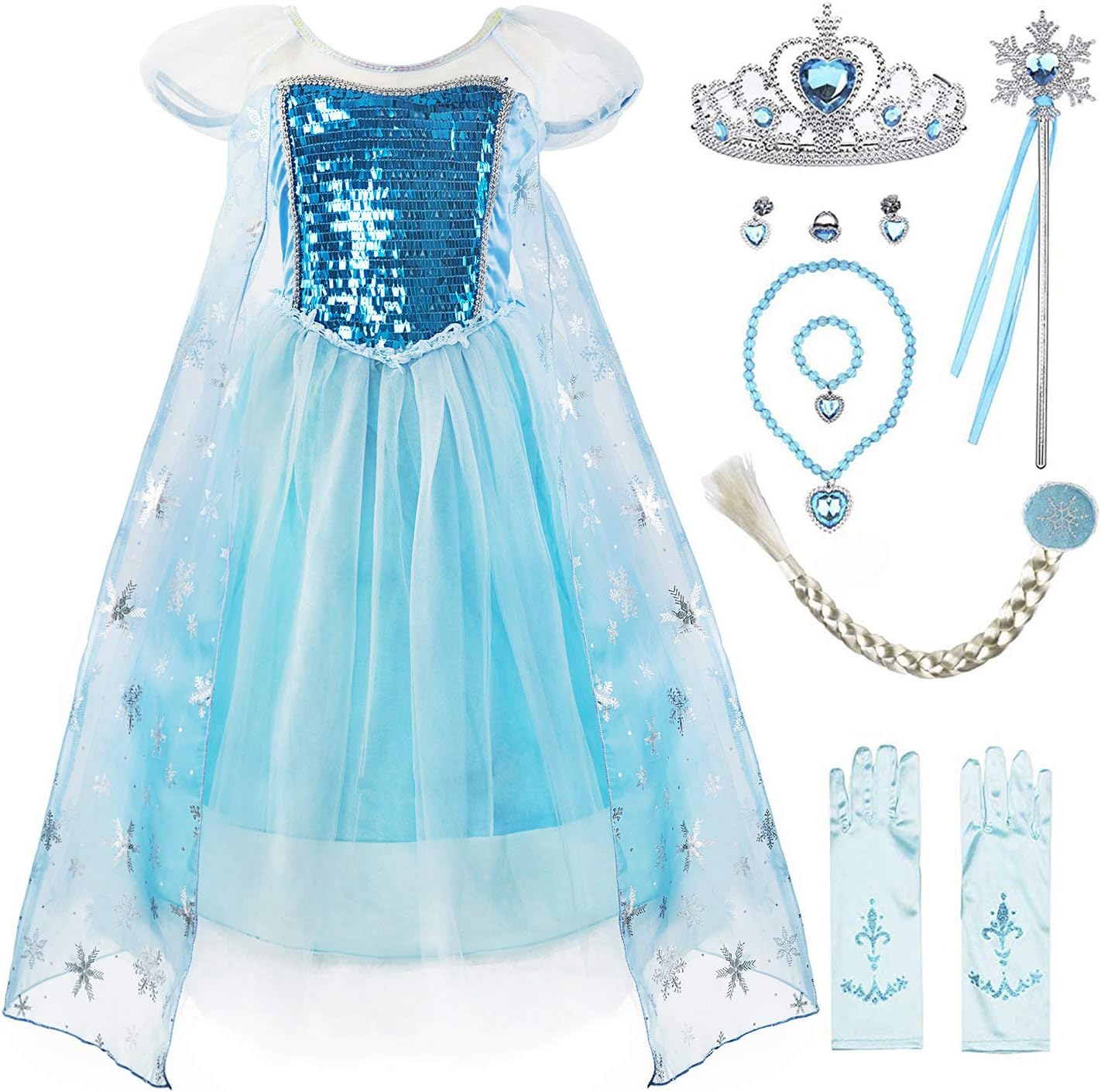 KABETY Girls Princess Anna Dress Snow Queen Elsa Costume Party Dress