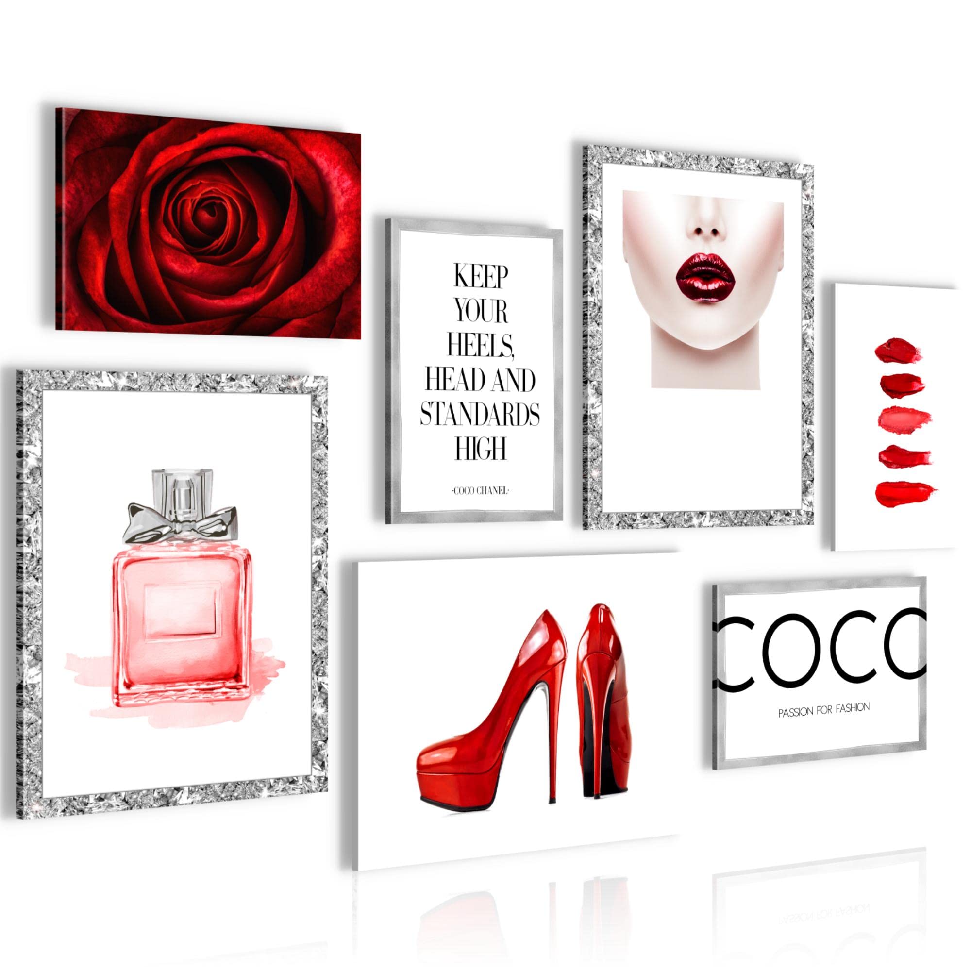 Set of Canvas - Completely Ready to Hang - Pictures for Wall - Fashion - 7 Pieces - Girl Room Living Room N018971a