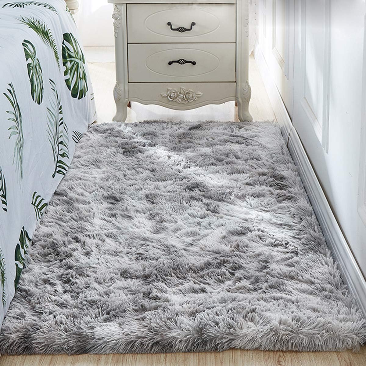 Tinyboy-hbq Area Rugs Fluffy Bedroom Carpet Soft Floor Mat Anti-Slip Living Room Rugs Shaggy Plush Carpets for Living Room Home Decor(Grey white - Image 3