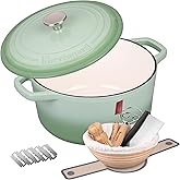 VORRINGARD Enameled Cast Iron Dutch Oven Pot with Lid, for Bread Baking, Round Bread Oven- include Sourdough Bread Baking Supplies Set, 4.5QT, Green