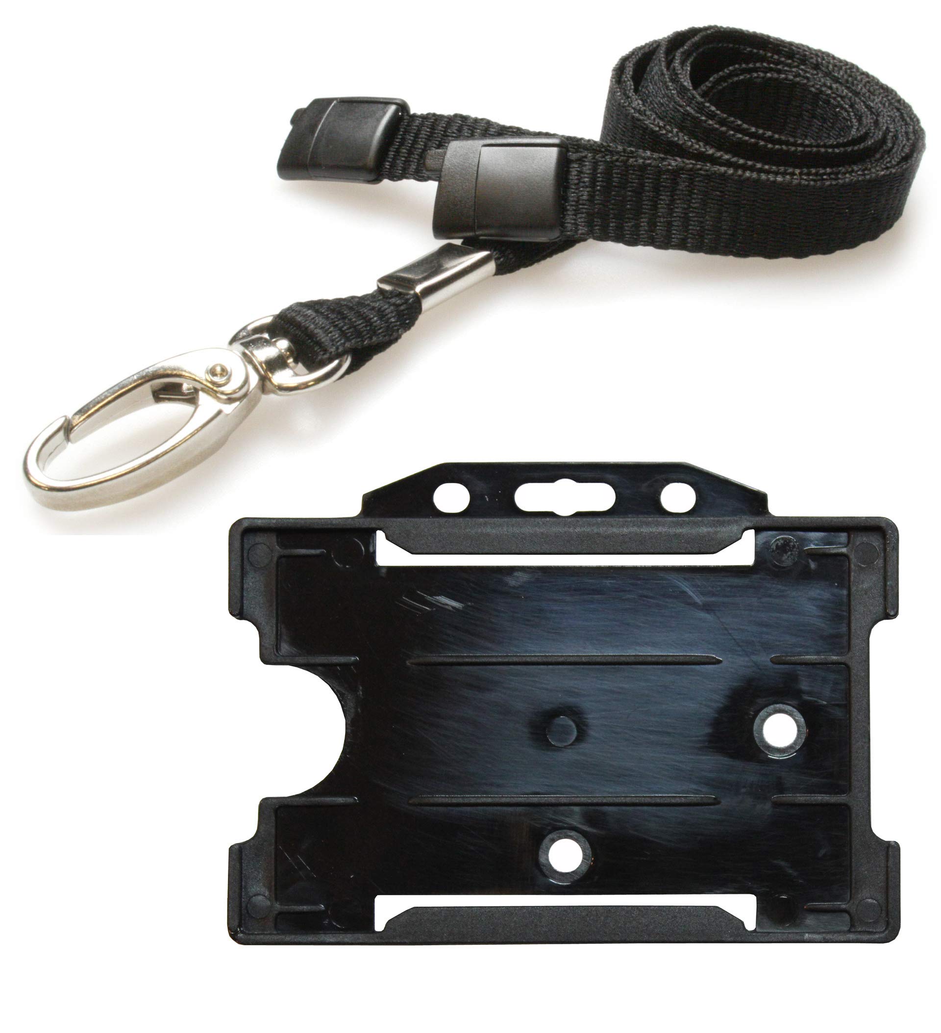 PCL Media ltd 10 Black Lanyard with Card Holder and 10 Neck Strap Safety Breakaway Lanyard (Black Metal Clip)