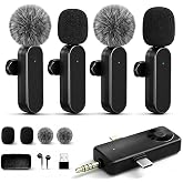 Gicorino 4 Packs Wireless Lavalier Mic for iPhone Android Camera | Professional Wireless Mini Microphone for 4-Person Video Recording, Podcasts, Vlogs, YouTube, TikTok and Computers