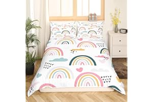 Erosebridal Rainbow Duvet Cover Full Cartoon Rainbow Bedding Set for Kids Girls Boys Nursery Hand Drawn Iridescent Print Comf