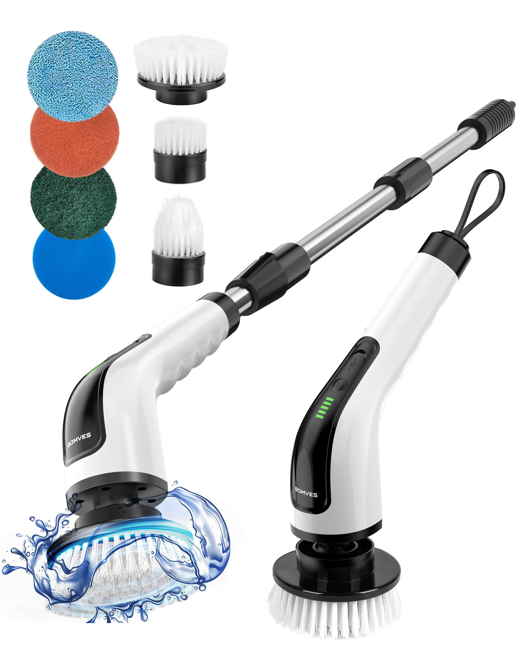 Photo 1 of **MISSING CHARGER CABLE** Bomves Electric Spin Scrubber, Cordless Cleaning Brush Scrubber for Home, 8 Replaceable Brush Heads-90Mins Work Time, 3 Adjustable Size, 2 Speeds for Bathroom Shower Bathtub Glass Car