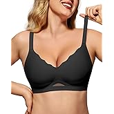 HORISUN Women's Wireless Push Up Bralette - No Underwire Scalloped V-Neck Full Coverage Soft Support Bra