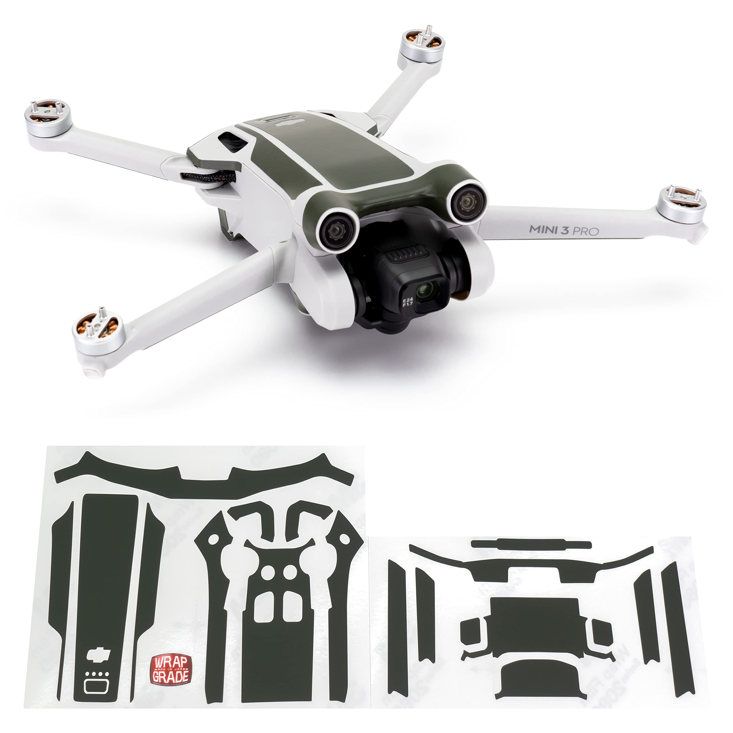 WRAPGRADE Skin Stickers compatible with DJI Mini 3 Pro | Accent Color (ARMY GREEN) — image 1