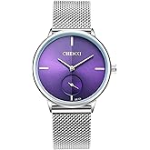 MASTOP Women's Silver Stainless Steel Simple Ultrathin Wrist Watch Mesh Strap Analog Display Quartz Watch