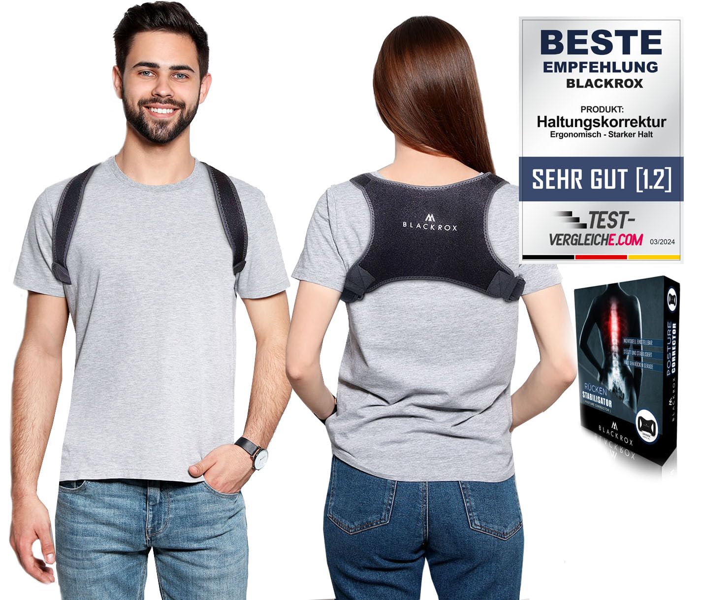 BLACKROX Posture Correction Comparison Winner Back Stabiliser Shoulder & Back Straightener Adjustable Size Women Men One Size (Black, One Size)