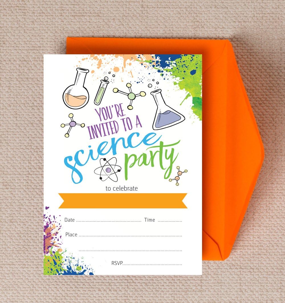 Pack of 10 Science Themed Party Invitations