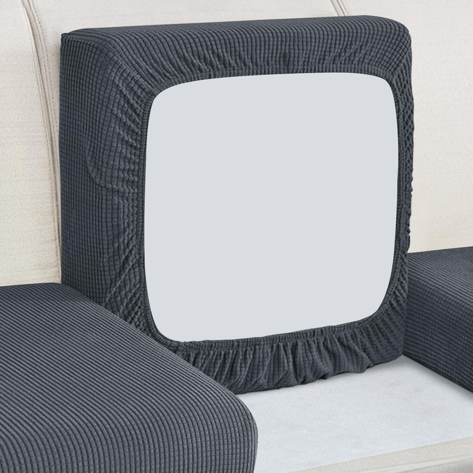 HEYOMART Sofa Seat Cushion Cover, Sofa Couch Cushion Furniture Protector, Universal Non-Slip Sofa Slipcover Replacement with Elastic Bottom Spandex Jacquard Fabric Small Checks (2 Seater, Dark Grey)