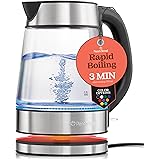 Speed-Boil Electric Kettle For Coffee & Tea - 1.7L Water Boiler 1500W, Borosilicate Glass, Easy Clean Wide Opening, Auto Shut