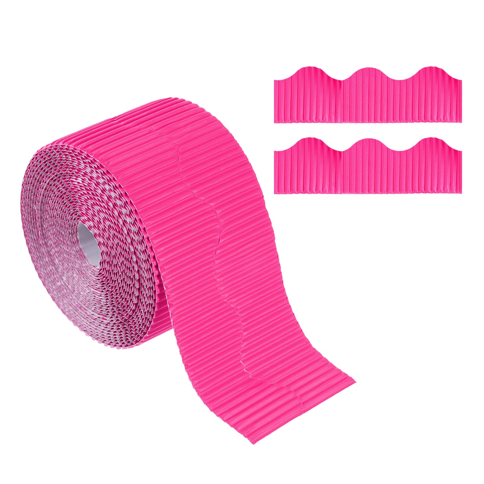 PATIKIL 3.9inch x 49.2ft Bulletin Board Border, Scalloped Trim Paper Corrugated Paper for Locker Classroom Decor Black White Cork Poster Boards, Rose Red