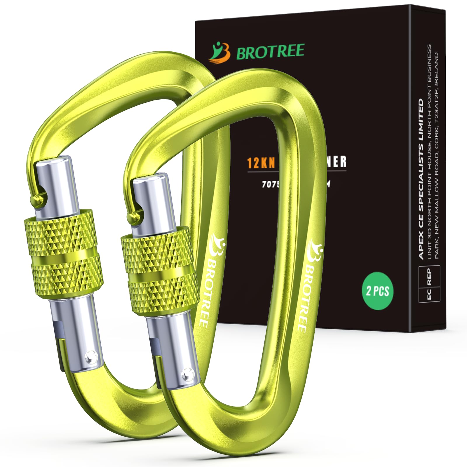 BROTREE Locking Carabiner Clips 12KN (1200 kg) Heavy Duty Carabiners for Hammock, Camping, Hiking, Backpack and More (2 or 4 Packs)