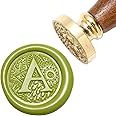 Letter A Wax Seal Stamp, Yoption Brass Head Botanical Alphabet Initial Sealing Stamp with Wooden Handle