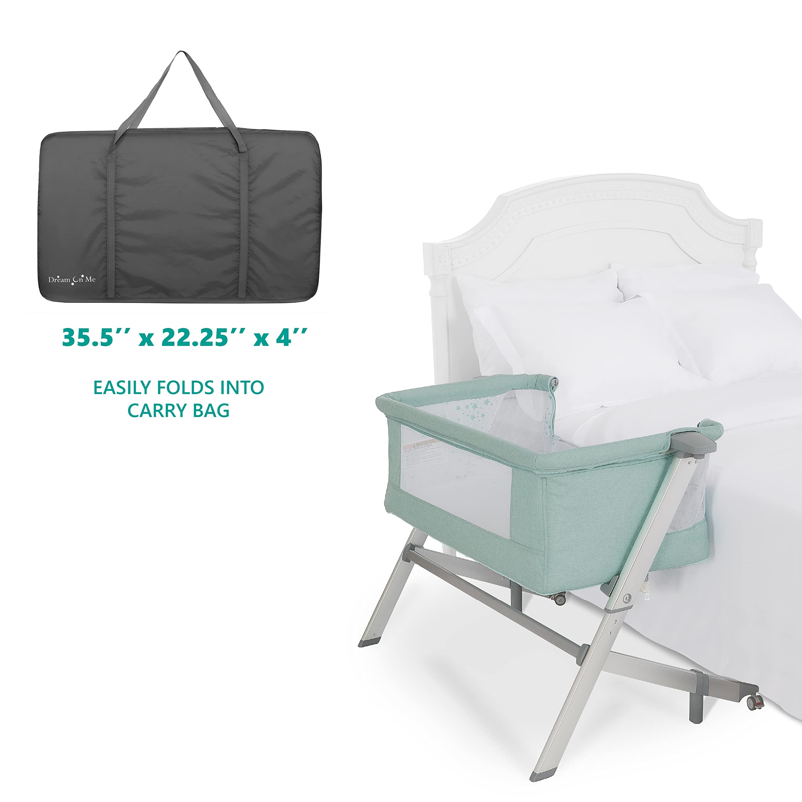 Dream On Me Skylar and Bedside Sleeper in Mint, Lightweight