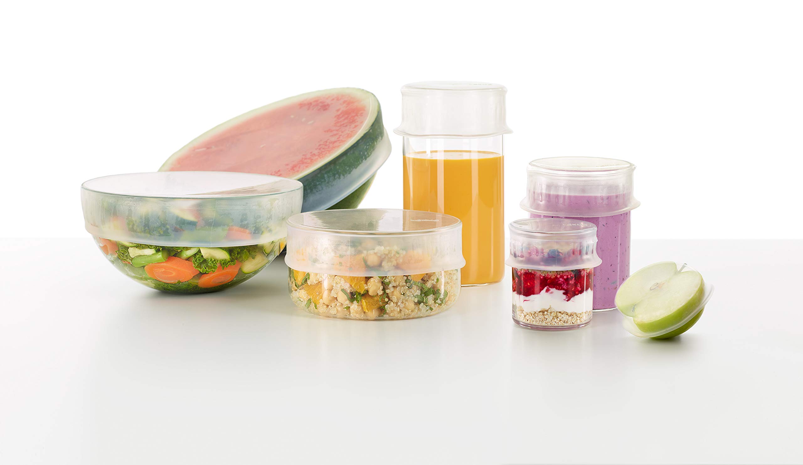 Reusable Silicone Flexible Lid Set - 6 Piece Set Includes: 3.3", 4.5", 6", 8", 10.2" Lids